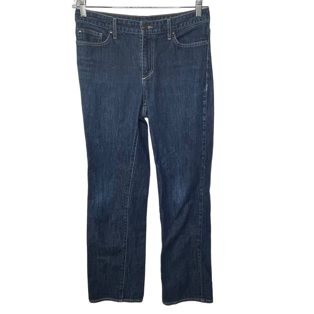 Eddie Bauer Straight Jeans Mid Rise Denim Cotton Blend Stretch Dark Wash Size 8